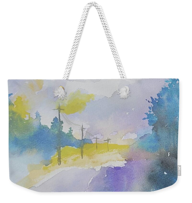 Watercolor Weekender Tote Bag featuring the painting Wet Roads by Rachel Bochnia