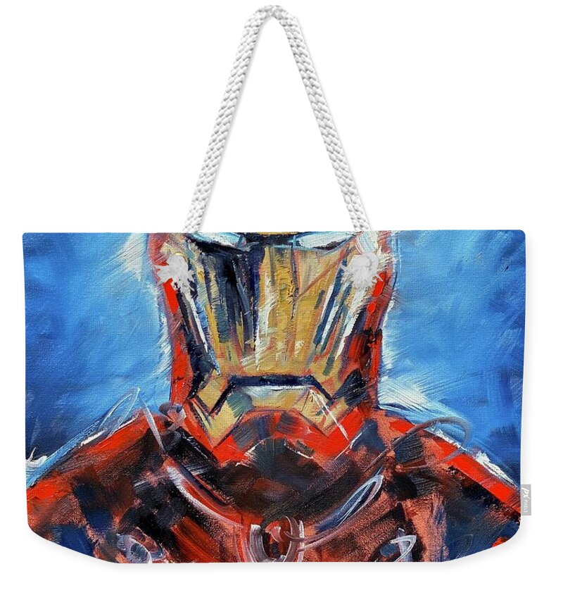Iron Man Weekender Tote Bag featuring the painting What a Marvel by Alan Metzger