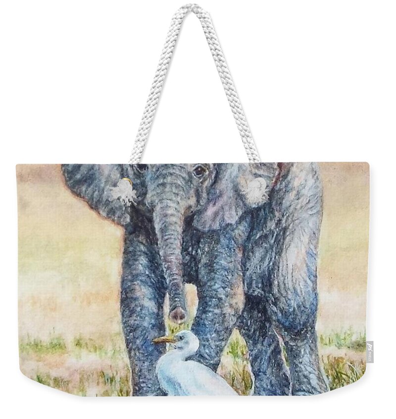 Elephant Weekender Tote Bag featuring the painting What Elephant? by Denise Horne-Kaplan