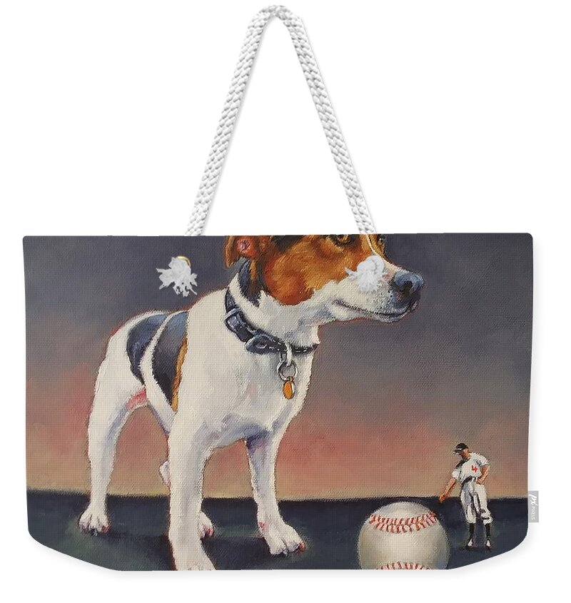 Dog Weekender Tote Bag featuring the painting What I Saw In Right Field by Jean Cormier