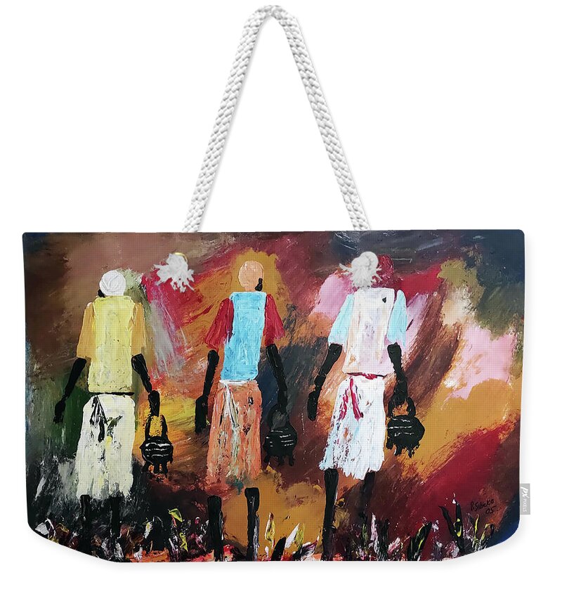 African Art Weekender Tote Bag featuring the painting What's For Dinner by Peter Sibeko 1940-2013