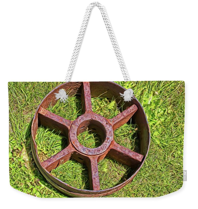 Abandoned Weekender Tote Bag featuring the digital art Wheel From The Past by David Desautel