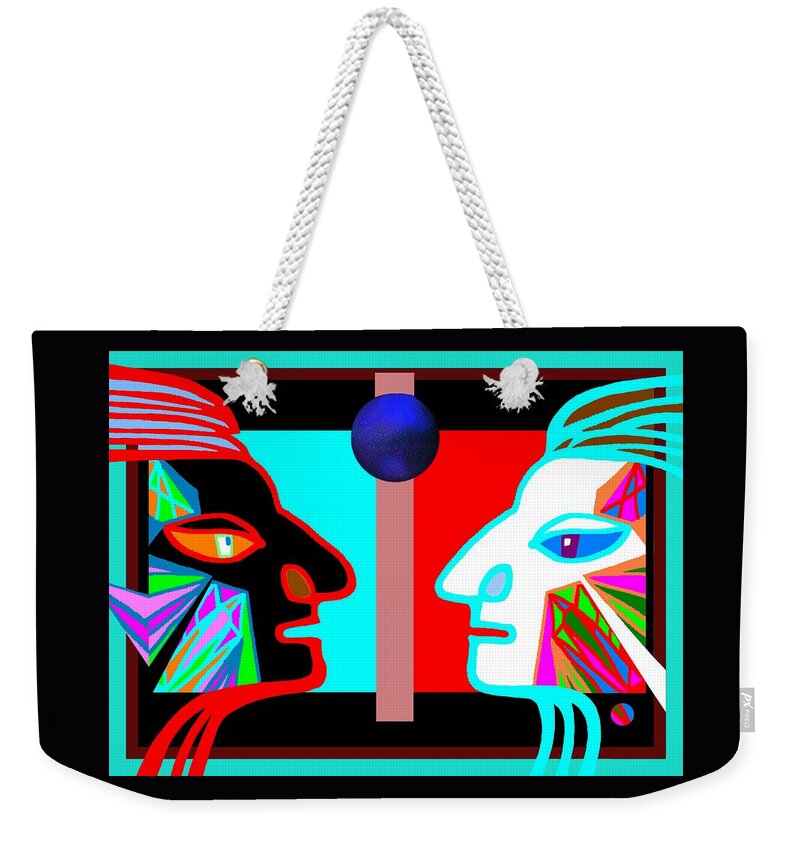 Portrait Weekender Tote Bag featuring the mixed media When Strangers Meet... by Hartmut Jager