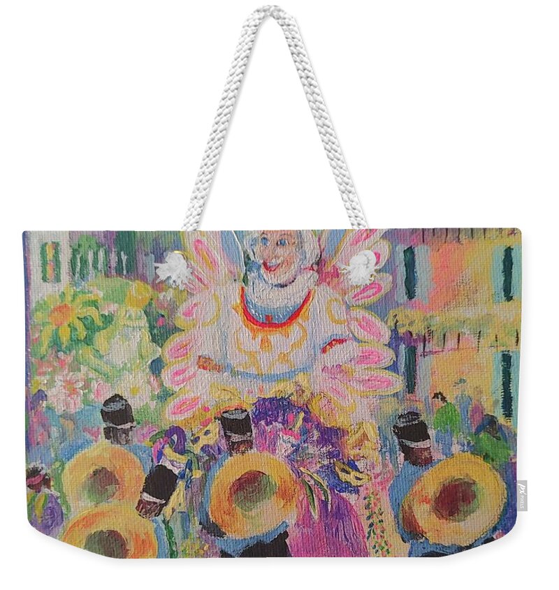 Mardi Gras Weekender Tote Bag featuring the painting When the Saints Go Marching In---Mardi Gras King Rex by ML McCormick
