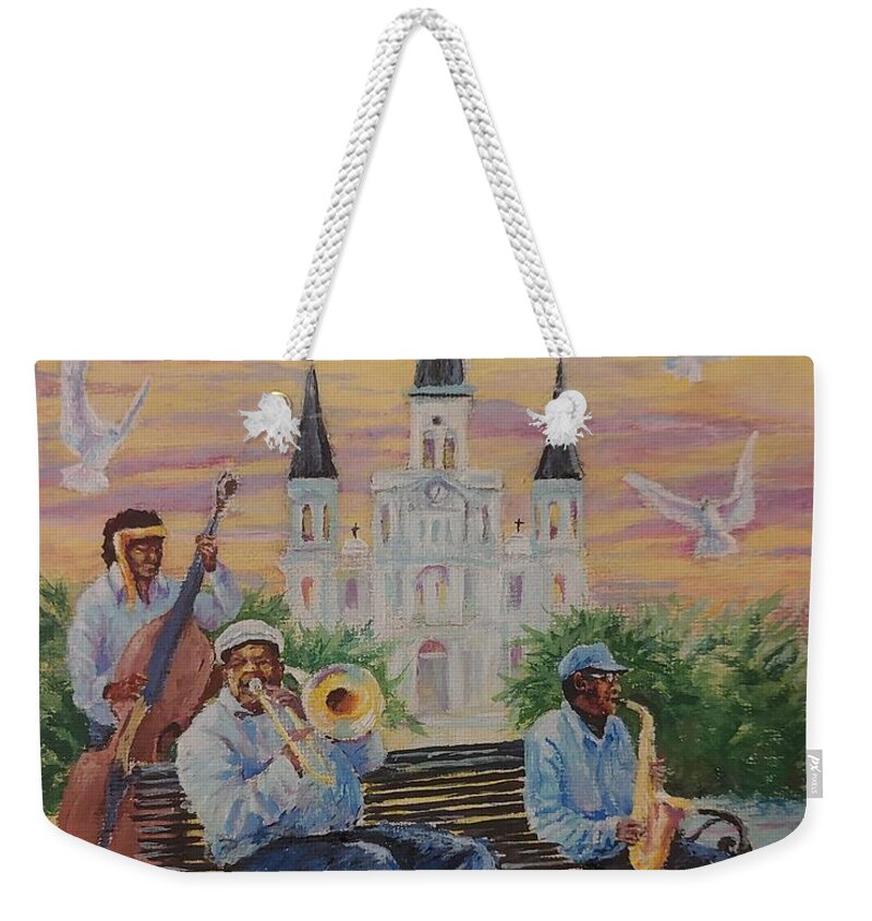 New Orleans Weekender Tote Bag featuring the painting When the Saints Go Marching In--St Lewis Cathedral by ML McCormick