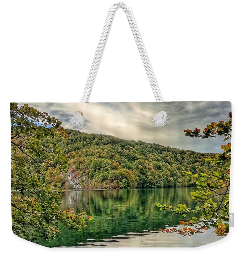 Plitvice Lakes Weekender Tote Bag featuring the photograph Where Sky Meets The Water by Yvonne Jasinski