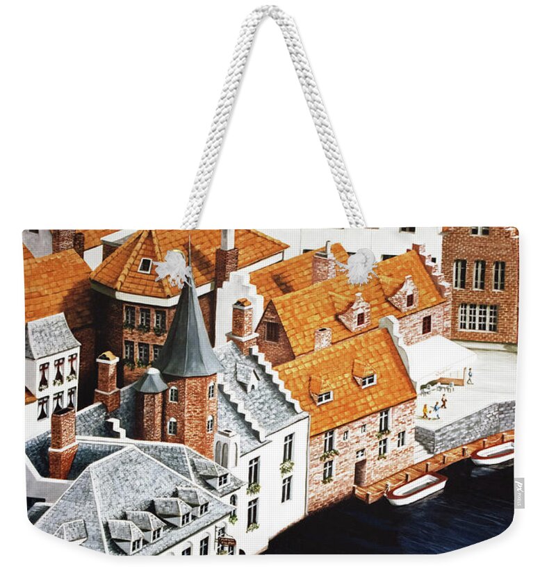Bruges Weekender Tote Bag featuring the painting WHERE THE RIVER BENDS - Prints-Decor-More by Mary Grden