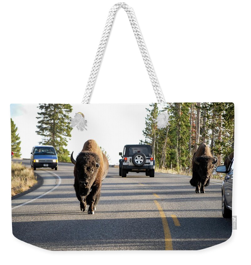 Buffalo Weekender Tote Bag featuring the photograph Where The Buffalo Roam - Bison, Yellowstone National Park, Wyoming by Earth And Spirit