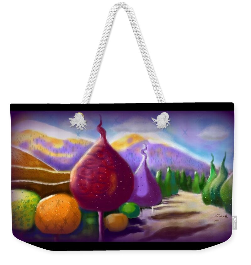 Whimsical Weekender Tote Bag featuring the digital art Whimsical Road To The Mountains by Monica Resinger