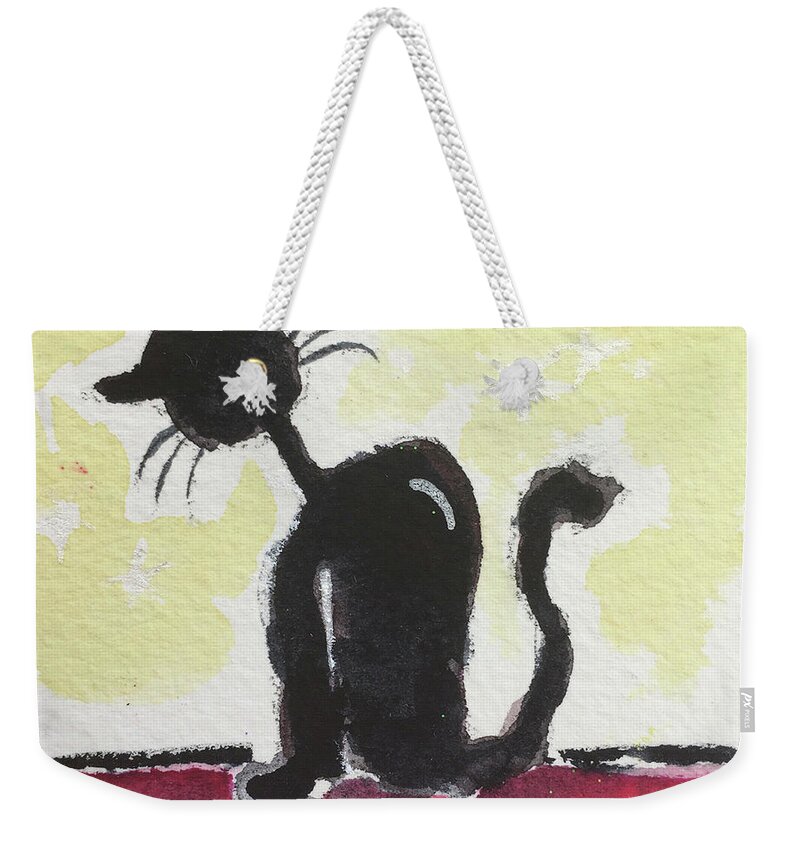 Cat Weekender Tote Bag featuring the painting Whimsy Kitty 12 by Roxy Rich