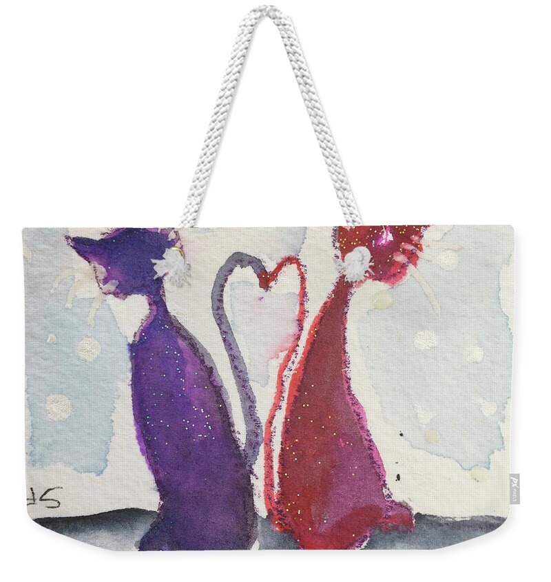 Whimsy Weekender Tote Bag featuring the painting Whimsy Kitty 5 by Roxy Rich
