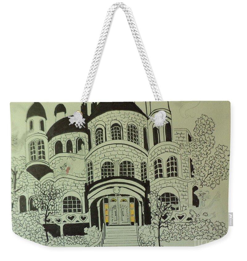  Weekender Tote Bag featuring the drawing Whip Staff Manor Ink Drawing by Donald Northup