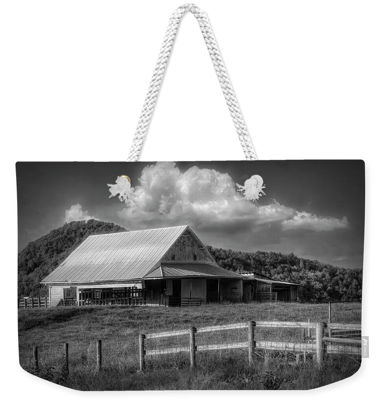 Black Weekender Tote Bag featuring the photograph White and Black Barn in the Countryside by Debra and Dave Vanderlaan