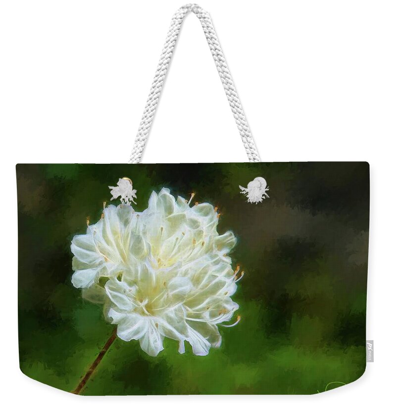 Flower Weekender Tote Bag featuring the digital art White Azalea by Ludwig Keck