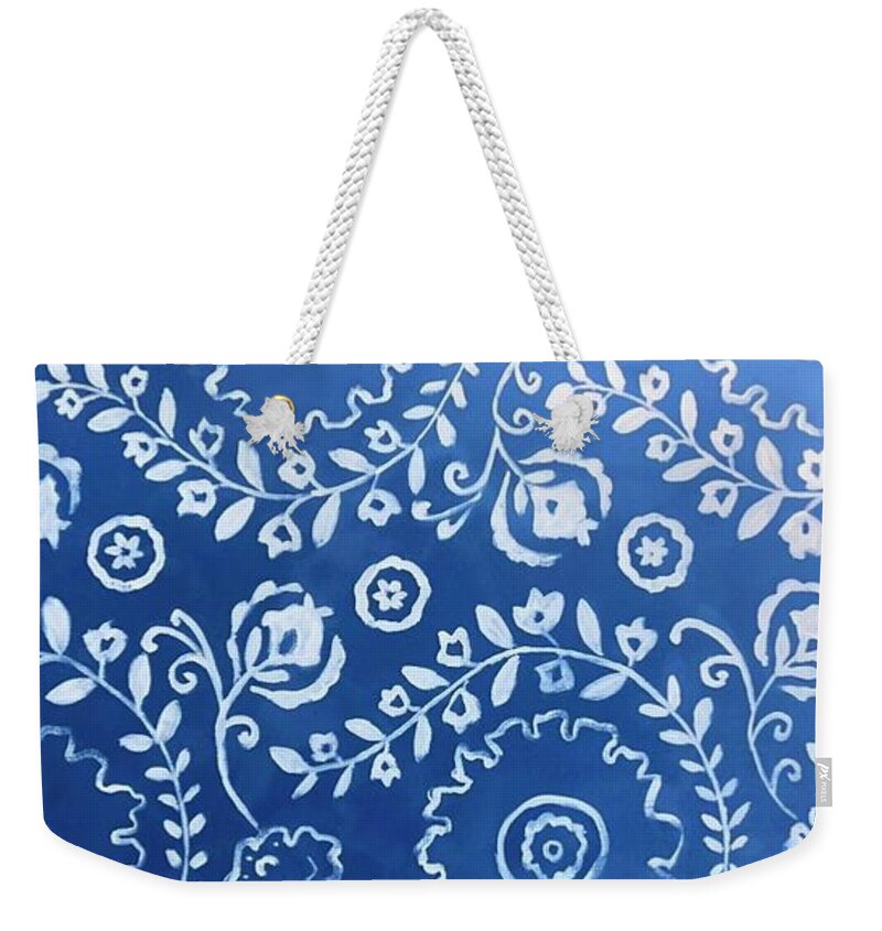  Weekender Tote Bag featuring the painting White Blue Floral by Jam Art