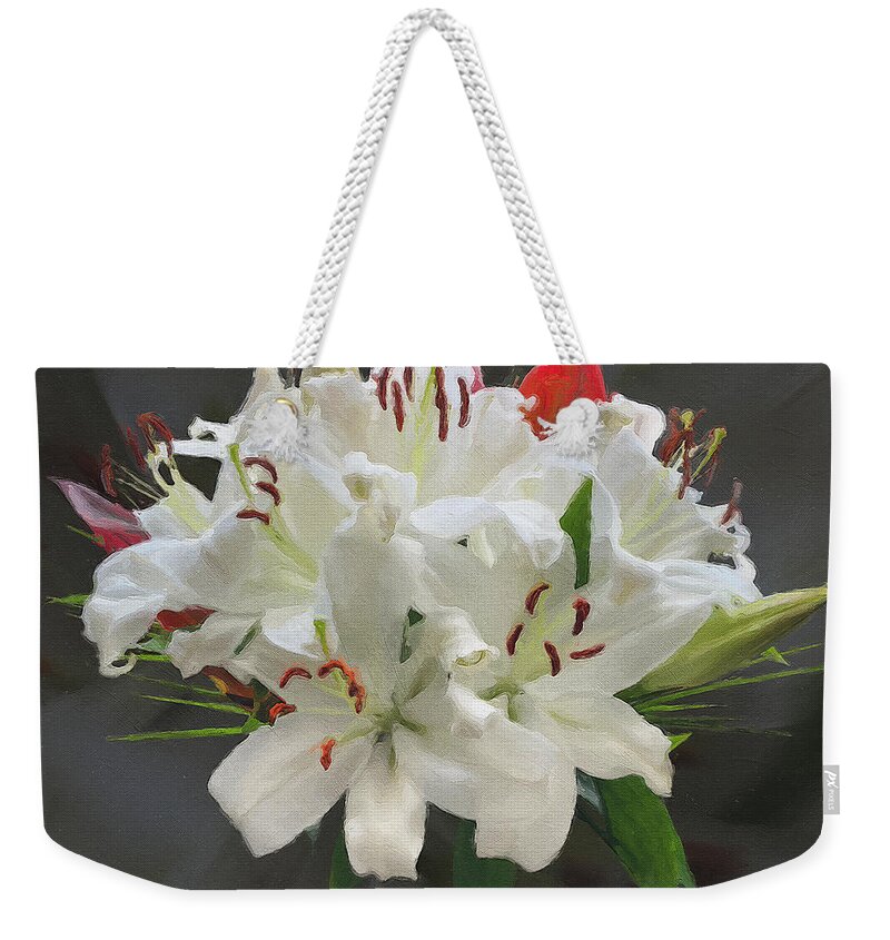 Wedding Weekender Tote Bag featuring the photograph White Bouquet by Brian Watt
