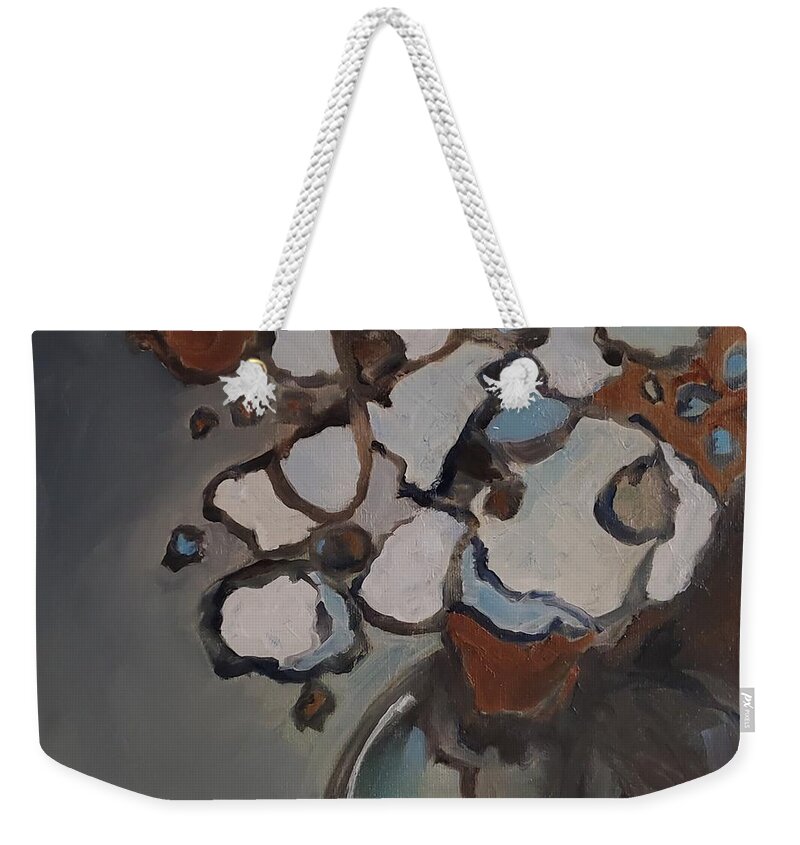 Still Life Weekender Tote Bag featuring the painting White Bouquet by Sheila Romard