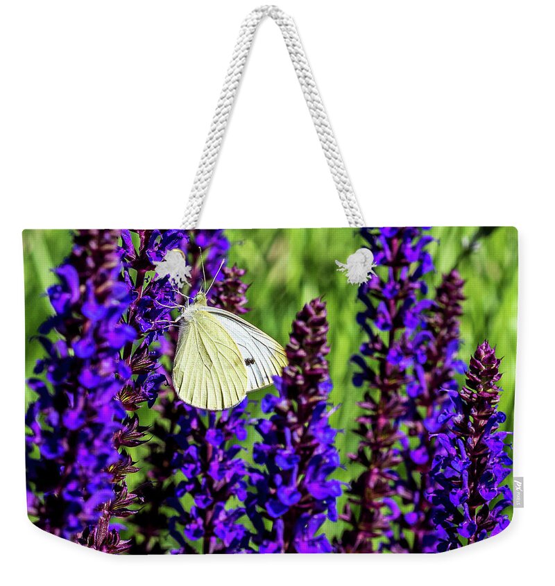 Flowers Weekender Tote Bag featuring the photograph White Butterfly by Louis Dallara