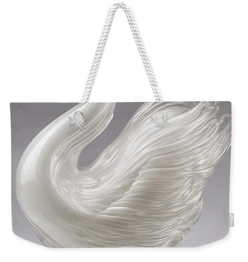 Glass Blown Weekender Tote Bag featuring the photograph White Glass Swan by Cate Franklyn