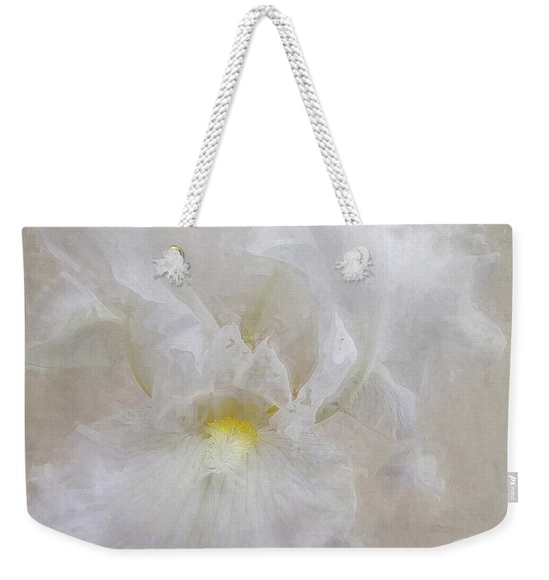 White Weekender Tote Bag featuring the photograph White Iris IV by Karen Lynch