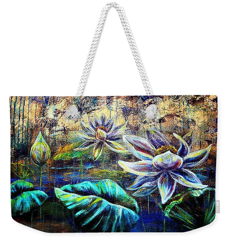 Floral Weekender Tote Bag featuring the painting White Lotus by Ashley Kujan