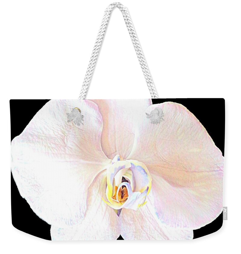 White Orchid Weekender Tote Bag featuring the photograph White Orchid Intimacy by VIVA Anderson