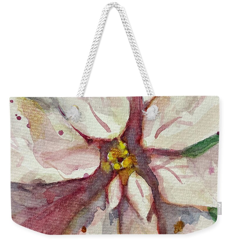 White Weekender Tote Bag featuring the painting White Poinsettia by Roxy Rich