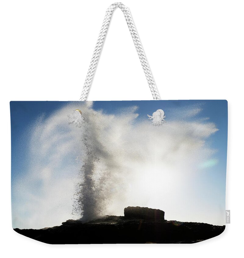 Pacific Weekender Tote Bag featuring the photograph White Point Erupts by Joe Schofield