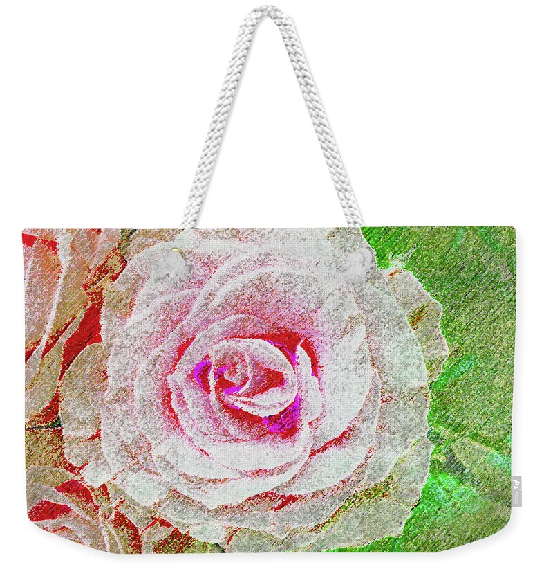 Rose Weekender Tote Bag featuring the photograph White Rose in Pink and Green by Corinne Carroll