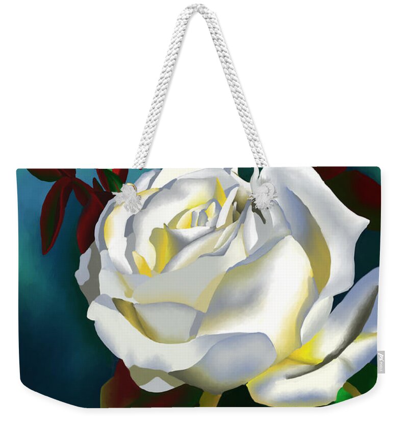 Digital Weekender Tote Bag featuring the digital art White Rose by Yenni Harrison