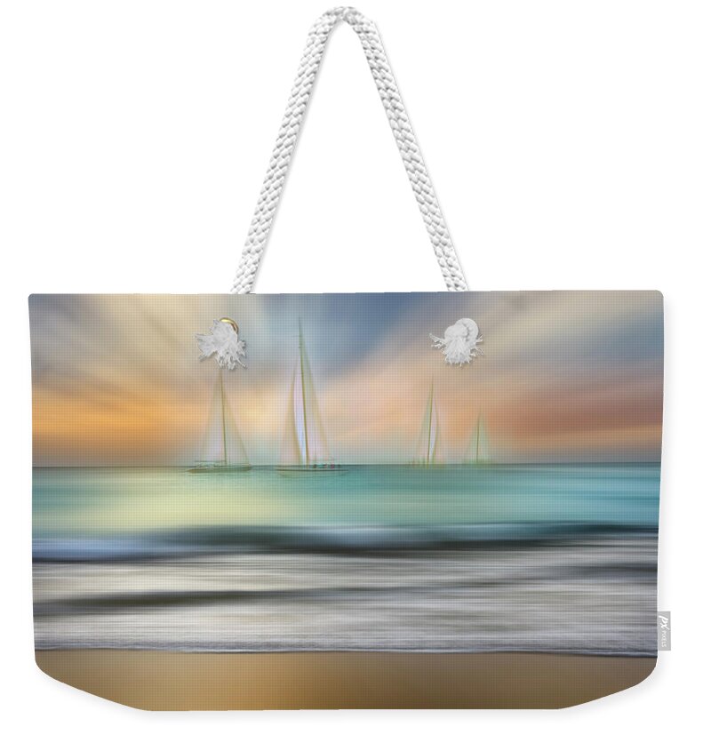 Boats Weekender Tote Bag featuring the photograph White Sails Dreamscape by Debra and Dave Vanderlaan