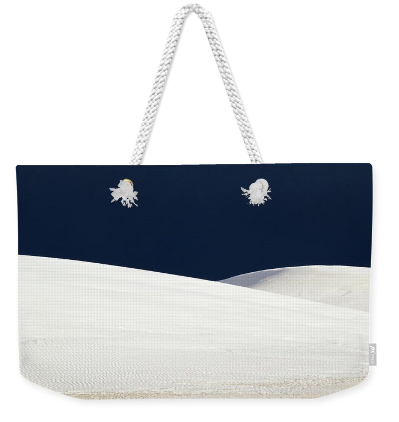 Landscapes Weekender Tote Bag featuring the photograph White Sands Dark Sky by Mary Lee Dereske