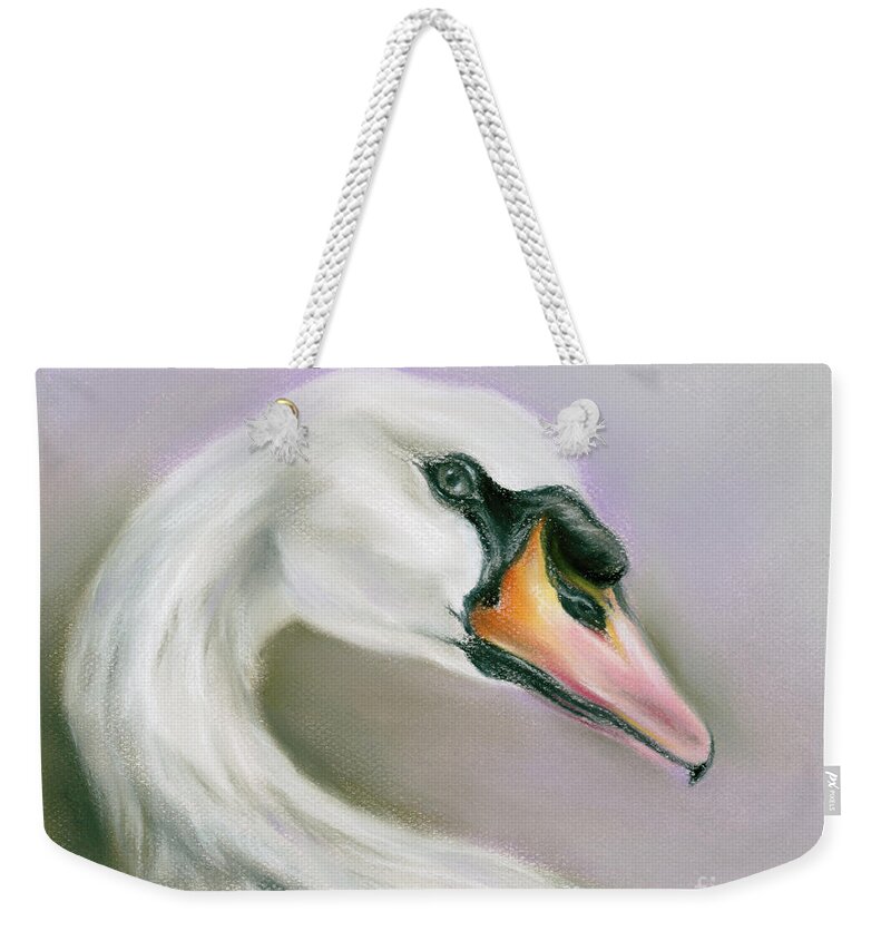 Bird Weekender Tote Bag featuring the painting White Swan on Purple by MM Anderson