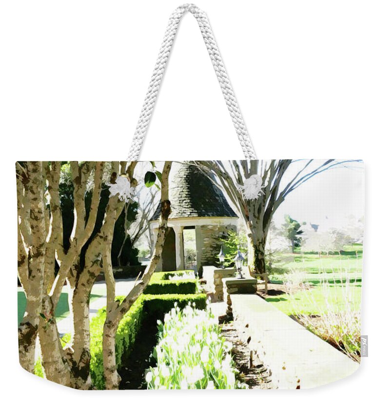  Weekender Tote Bag featuring the painting White Tulips and Gazebo by Sharon Williams Eng
