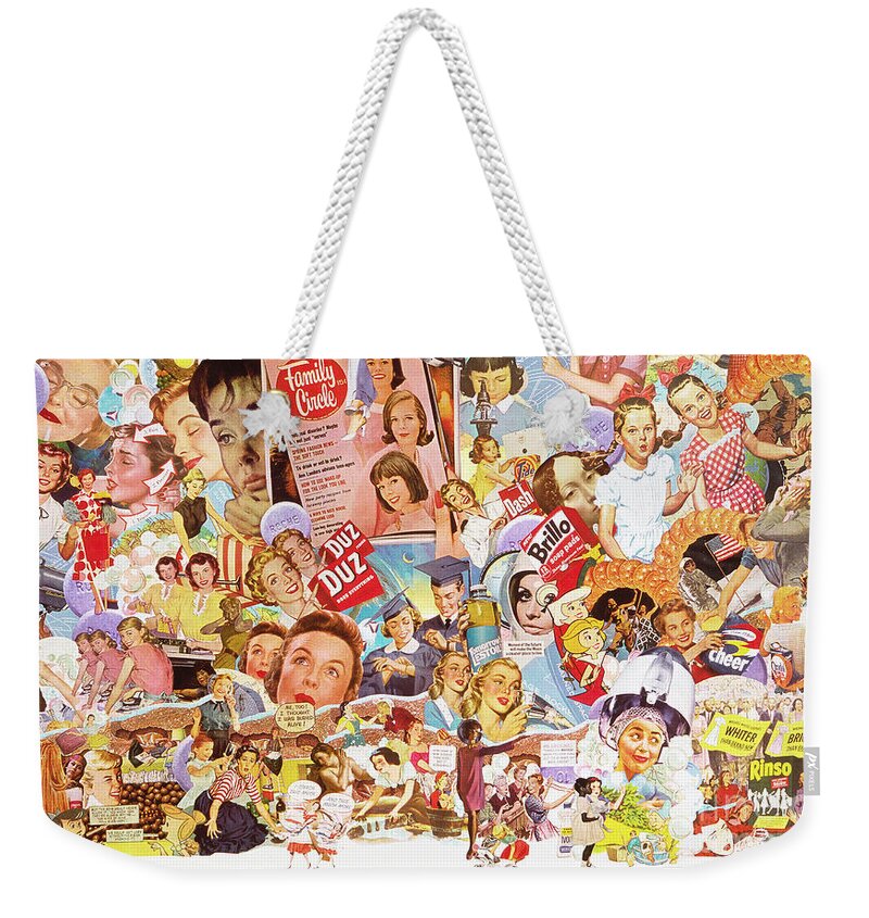 Collage Weekender Tote Bag featuring the mixed media White Wash Let Freedom Ring Around the Collar by Sally Edelstein