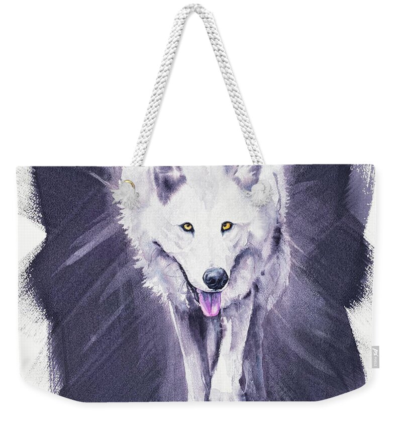 Arctic Wolf Weekender Tote Bag featuring the painting White Wolf by Zaira Dzhaubaeva