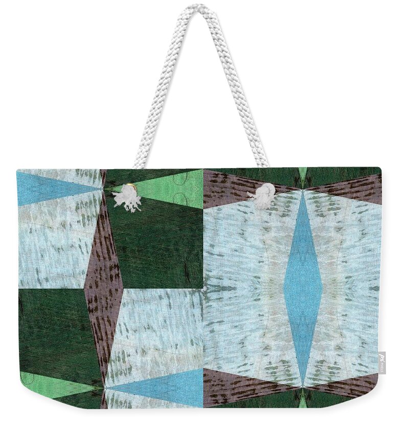 Triangle Weekender Tote Bag featuring the digital art Whitewash with Blue and Green by Michelle Calkins