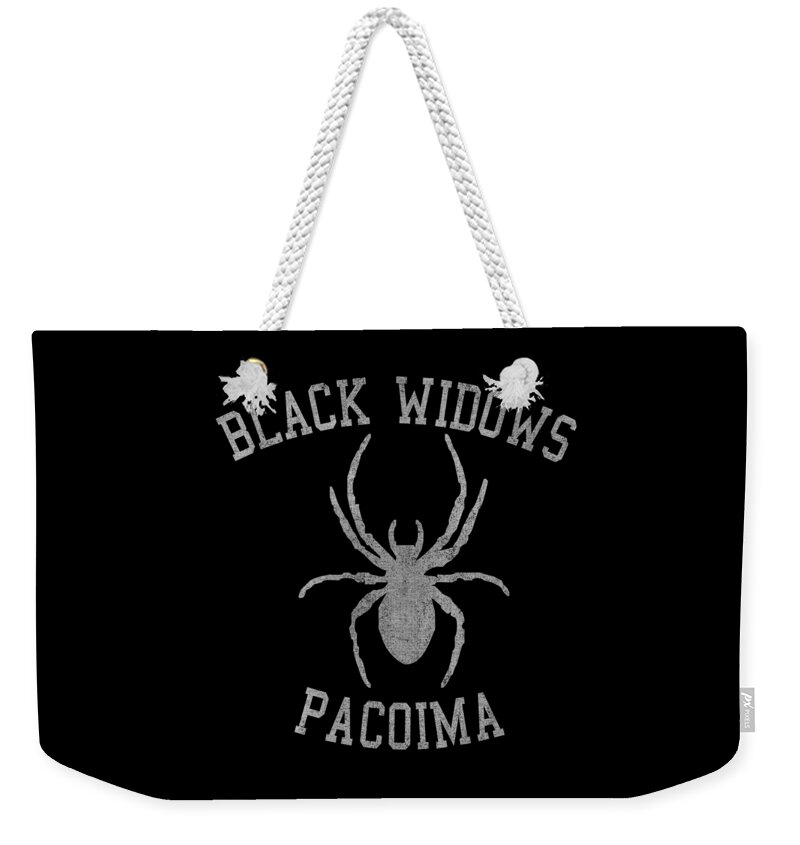 Funny Weekender Tote Bag featuring the digital art Widows Pacoima by Flippin Sweet Gear