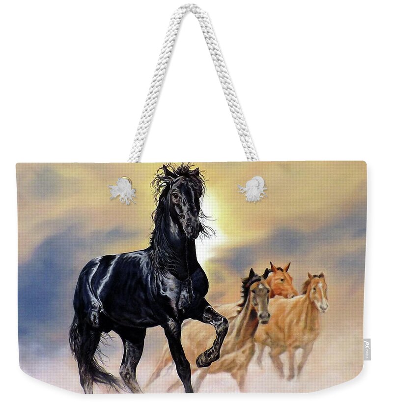 Horse Weekender Tote Bag featuring the painting Wild and Free by Linda Becker