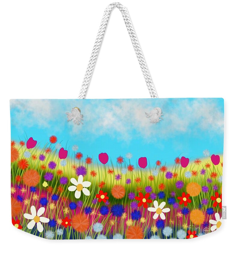 Wild Flowers Prints Weekender Tote Bag featuring the digital art Wild flowers by Elaine Hayward