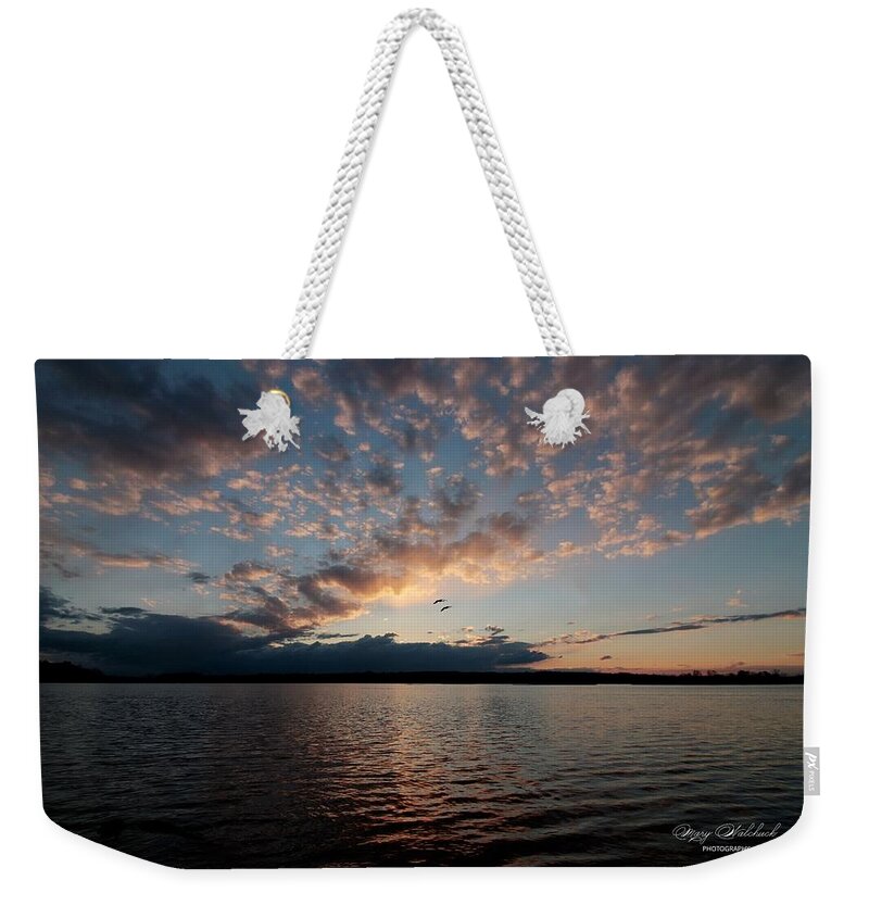 Sunset Weekender Tote Bag featuring the photograph Wild Geese Flying by Mary Walchuck