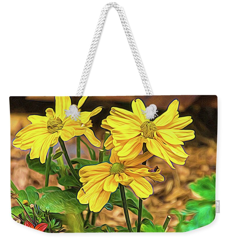 Autumn Sun Weekender Tote Bag featuring the photograph Wild Golden Glow Coneflower Painterly by Debra Martz