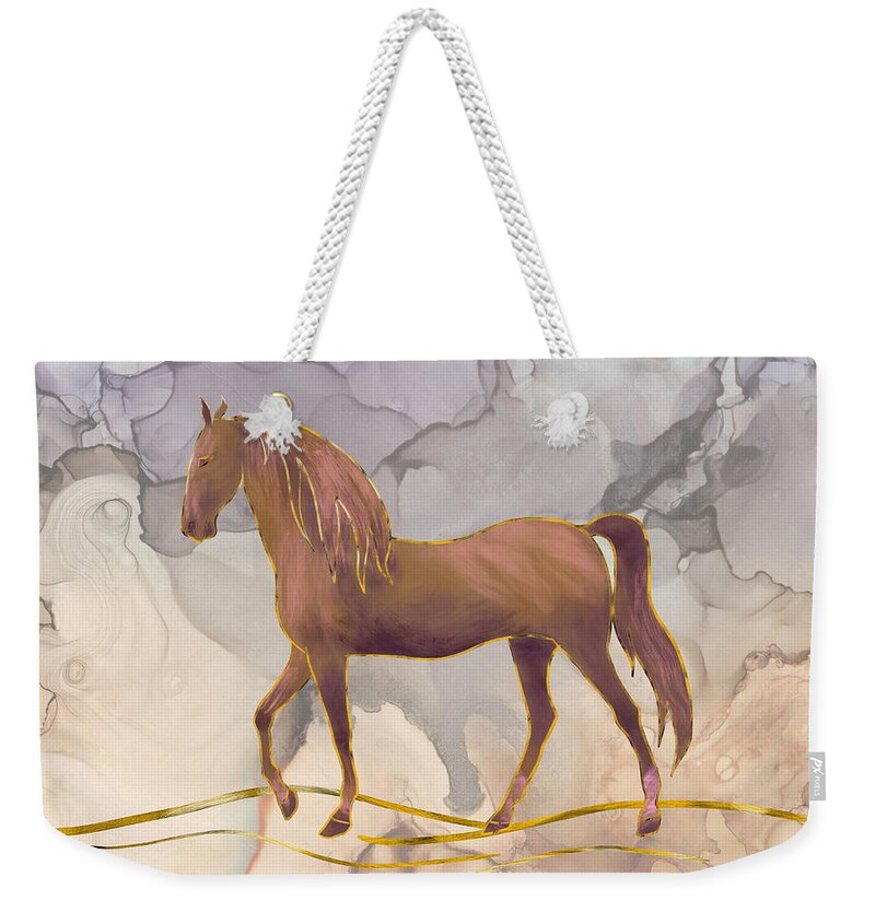 Wild Horse Weekender Tote Bag featuring the digital art Wild Horse Walking in the Desert by Andreea Dumez
