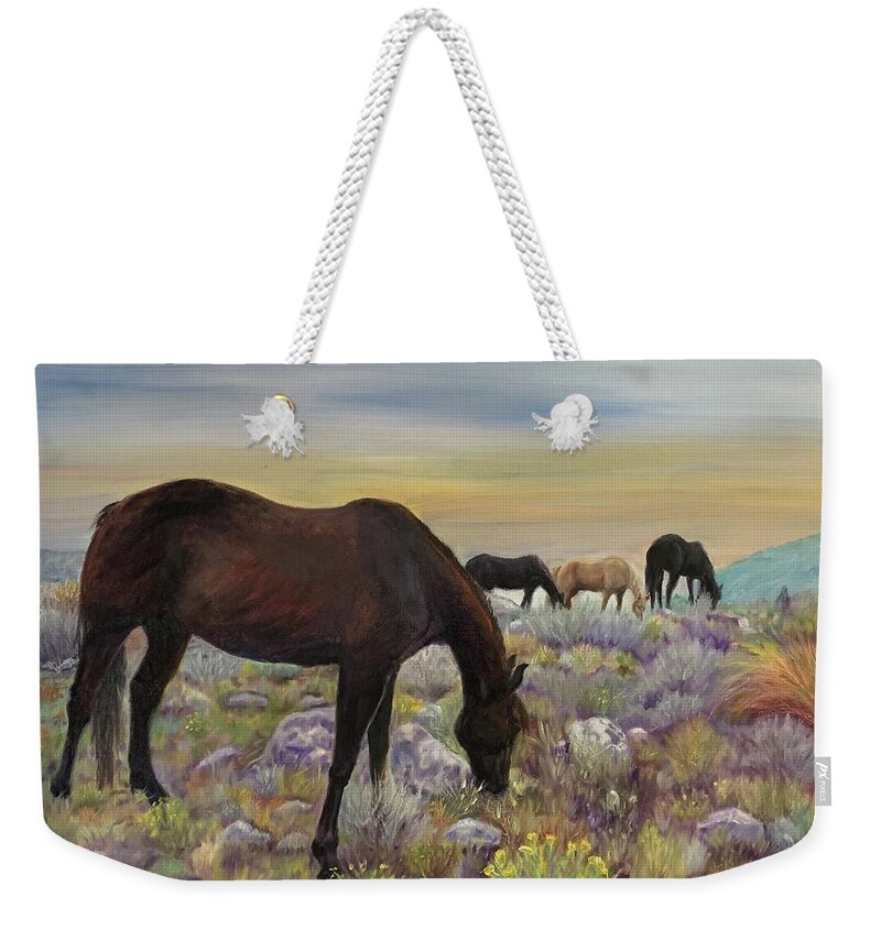 Pryor Horse Range Weekender Tote Bag featuring the painting Wild in Montana by Jan Chesler