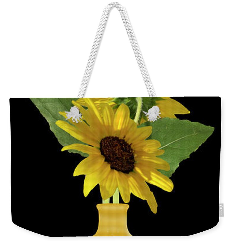 Wild Weekender Tote Bag featuring the digital art Wild Sunflowers Vase by Julie Rodriguez Jones