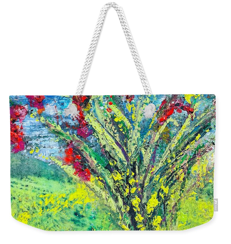 Cactus Weekender Tote Bag featuring the painting Wild Thing - Ocotillo by Cheryl Prather