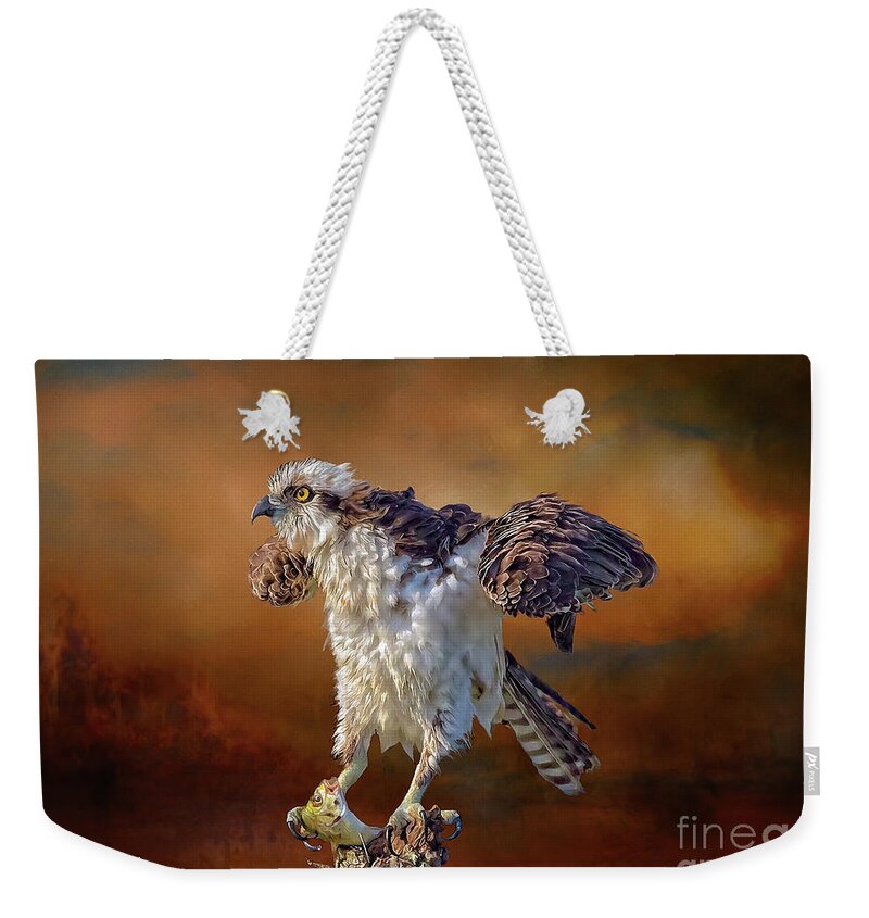 Ospreys Weekender Tote Bag featuring the mixed media Wildlife Artistry by DB Hayes