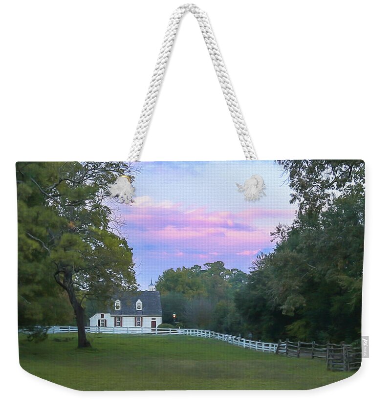 Williamsburg Weekender Tote Bag featuring the photograph Williamsburg Field in the Evening 1 - Oil Painting Style by Rachel Morrison