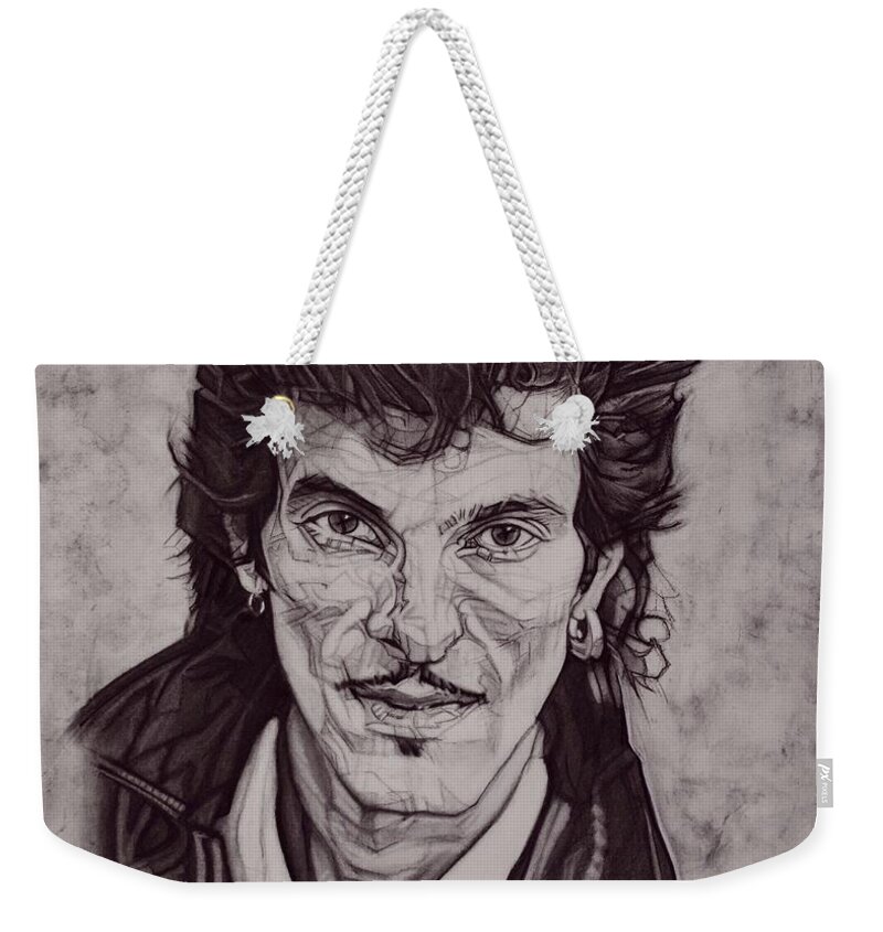 Charcoal Pencil Weekender Tote Bag featuring the drawing Willy DeVille - 1981 by Sean Connolly