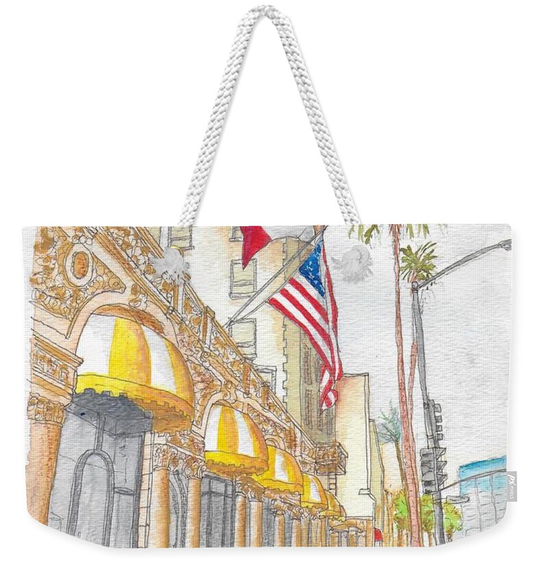 Wilshire Hotel Weekender Tote Bag featuring the painting Wilshire Hotel in Beverly Hills, California by Carlos G Groppa